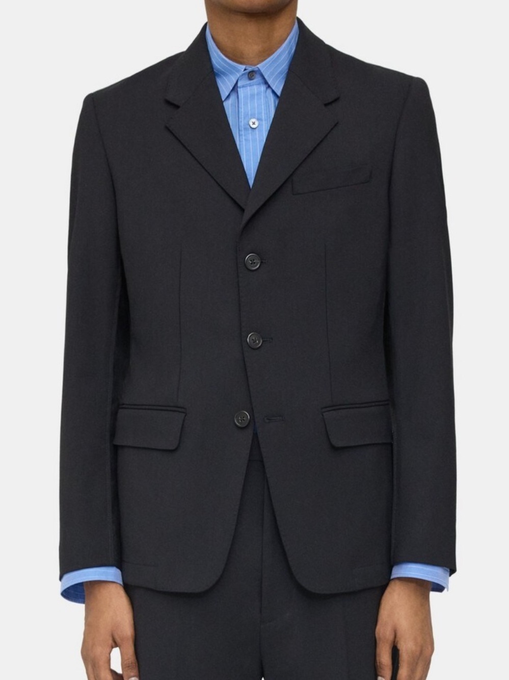 THEORY Classic Black Men's Three-Button Blazer with Nylon Fabric Back Panel 46